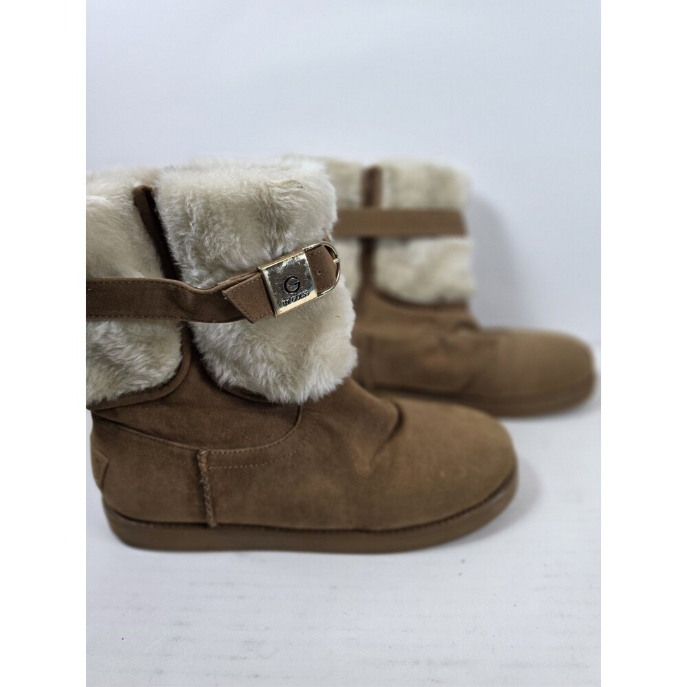 G by Guess Women’s Faux Fur Brown Faux Suede Round toe Ankle Boot Size 9